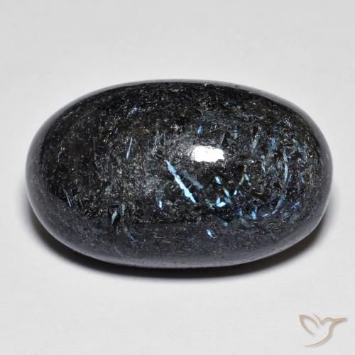 Nuummite Negro con destello azul natural de 28.08 ct, Ovalada, Opaco