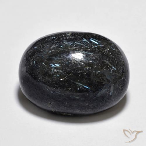 15.11ct Natural Negro con destello azul Nuummite, Ovalada, Opaco