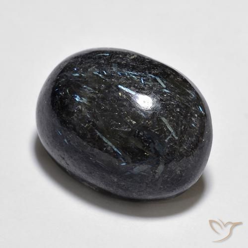 Nuummite Negro con destello azul natural de 15.11 ct, Ovalada, Opaco