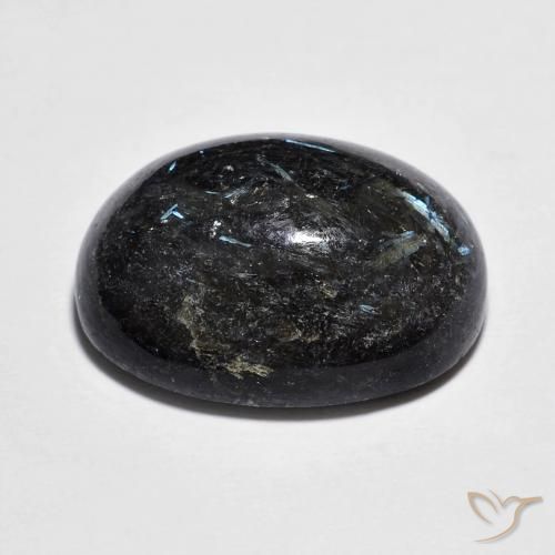 Nuummite Negro con destello azul natural de 15.11 ct, Ovalada, Opaco