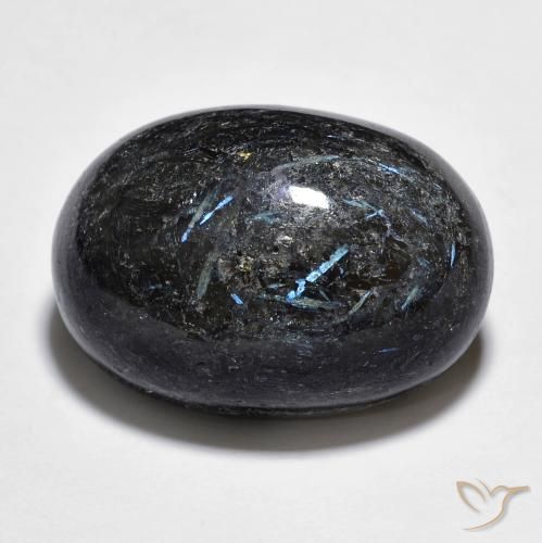 25.34ct Natural Negro con destello azul Nuummite, Ovalada, Opaco