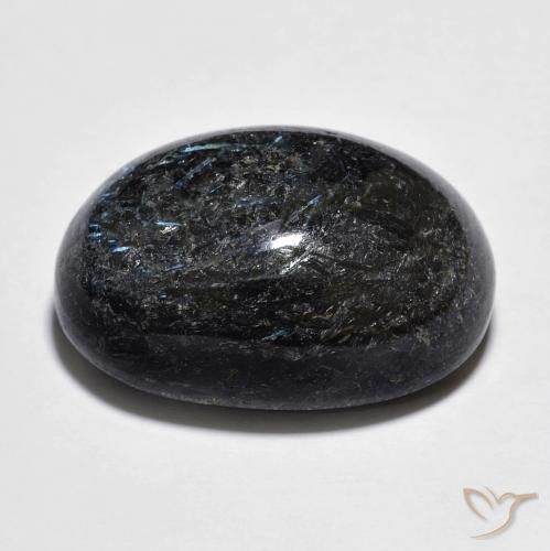 Nuummite Negro con destello azul natural de 25.34 ct, Ovalada, Opaco