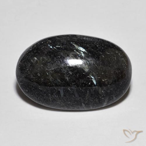 Nuummite Negro con destello azul natural de 13.93 ct, Ovalada, Opaco