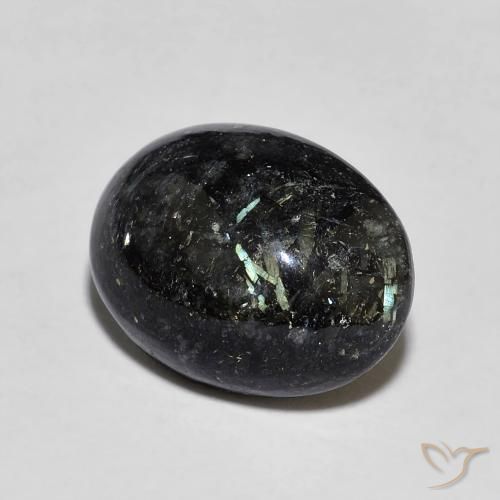 Nuummite Negro con destello azul natural de 8.46 ct, Ovalada, Opaco