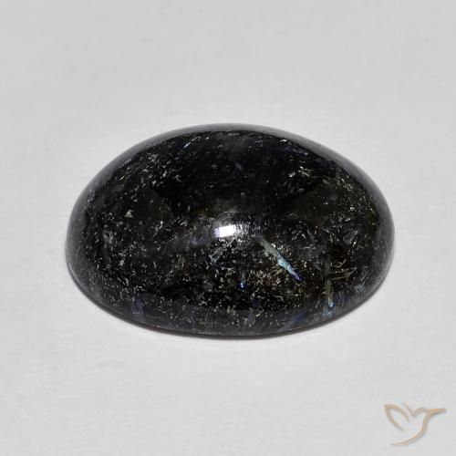 Nuummite Negro con destello azul natural de 10.82 ct, Ovalada, Opaco