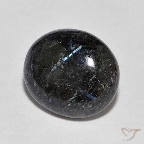 Nuummite Negro con destello azul natural de 6.96 ct, Ovalada, Opaco