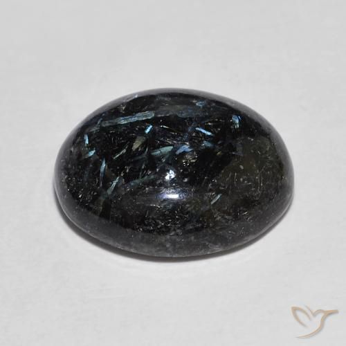 Nuummite Negro con destello azul natural de 6.96 ct, Ovalada, Opaco