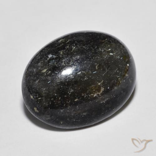 Nuummite Negro con destello azul natural de 12.15 ct, Ovalada, Opaco