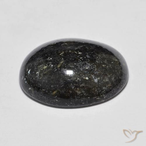 Nuummite Negro con destello azul natural de 12.15 ct, Ovalada, Opaco