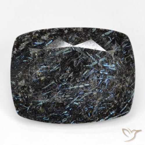 28.35ct Natural Negro con destello azul Nuummite, Forma Cojín, Opaco