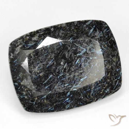 Nuummite Negro con destello azul natural de 28.35 ct, Forma Cojín, Opaco