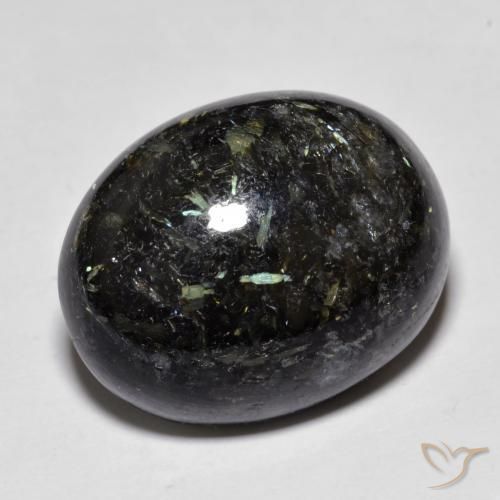 Nuummite Negro con destello azul natural de 22.36 ct, Ovalada, Opaco