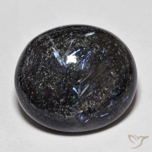 19.50ct Natural Negro con destello azul Nuummite, Ovalada, Opaco
