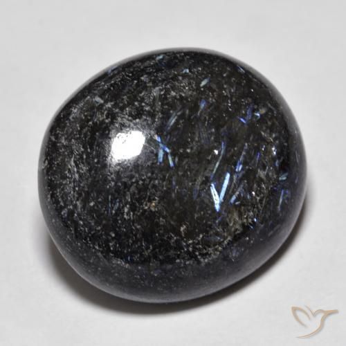 Nuummite Negro con destello azul natural de 19.50 ct, Ovalada, Opaco
