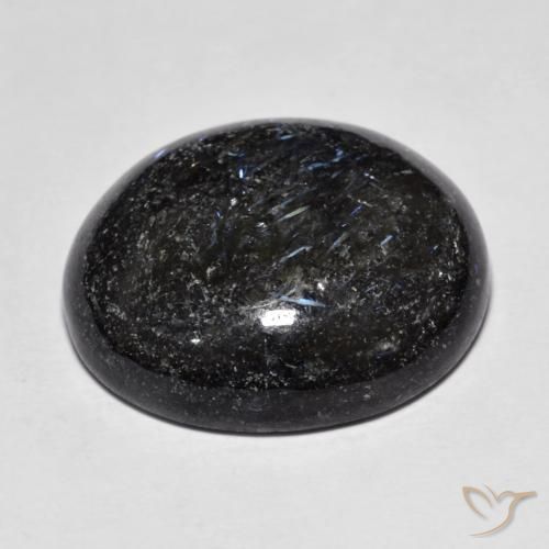 Nuummite Negro con destello azul natural de 19.50 ct, Ovalada, Opaco