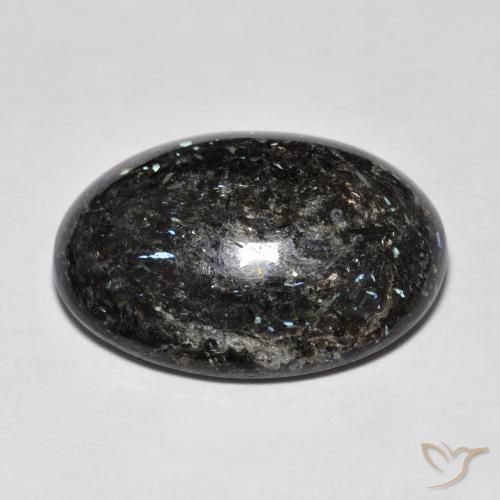 Nuummite Negro con destello azul natural de 19.33 ct, Ovalada, Opaco