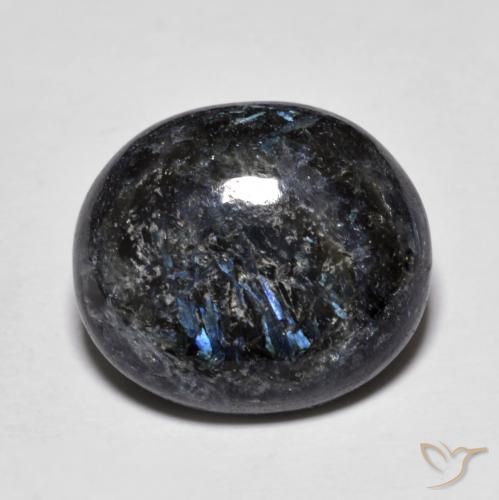 Nuummite Negro con destello azul natural de 10.98 ct, Ovalada, Opaco