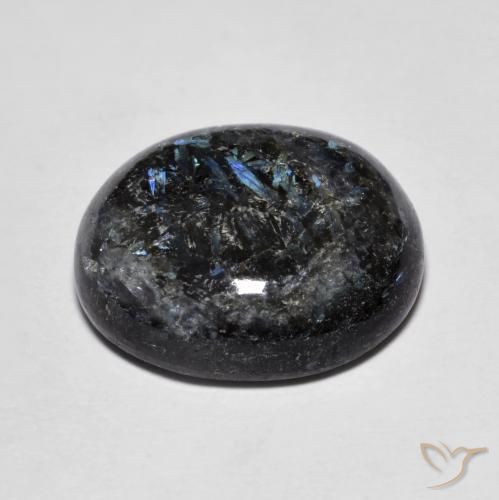 Nuummite Negro con destello azul natural de 10.98 ct, Ovalada, Opaco