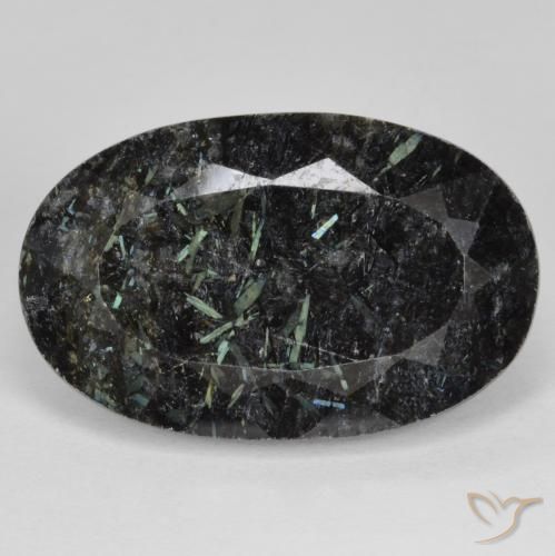 24.90ct Natural Negro con destello azul Nuummite, Ovalada, Opaco