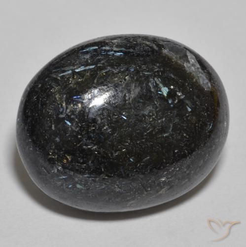24.48ct Natural Negro con destello azul Nuummite, Ovalada, Opaco