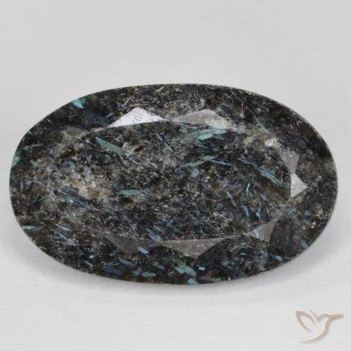 18.82ct Natural Negro con destello azul Nuummite, Ovalada, Opaco
