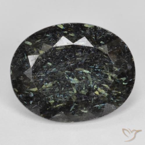 12.87ct Natural Negro con destello azul Nuummite, Ovalada, Opaco