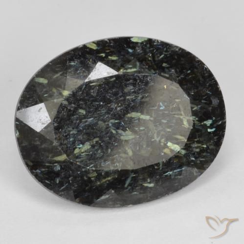 Nuummite Negro con destello azul natural de 12.87 ct, Ovalada, Opaco