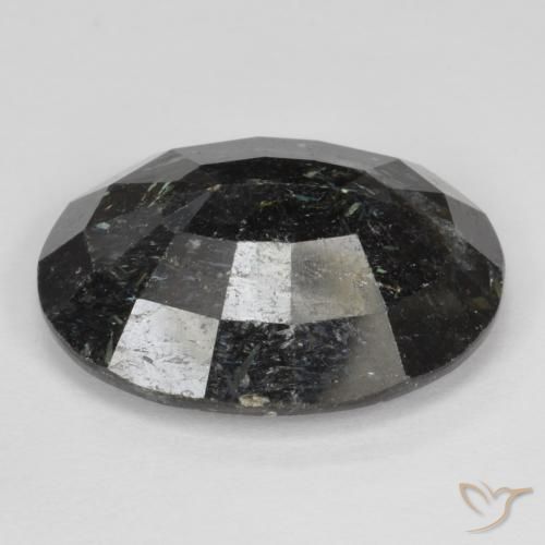 Nuummite Negro con destello azul natural de 12.87 ct, Ovalada, Opaco