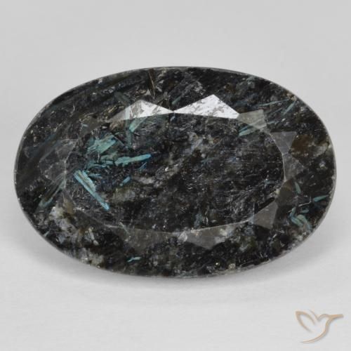 14.70ct Natural Negro con destello azul Nuummite, Ovalada, Opaco