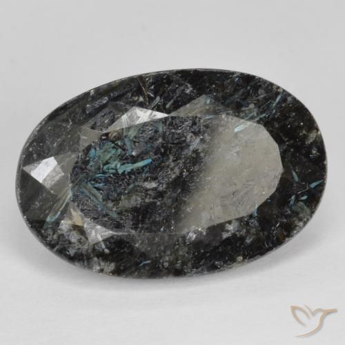 Nuummite Negro con destello azul natural de 14.70 ct, Ovalada, Opaco