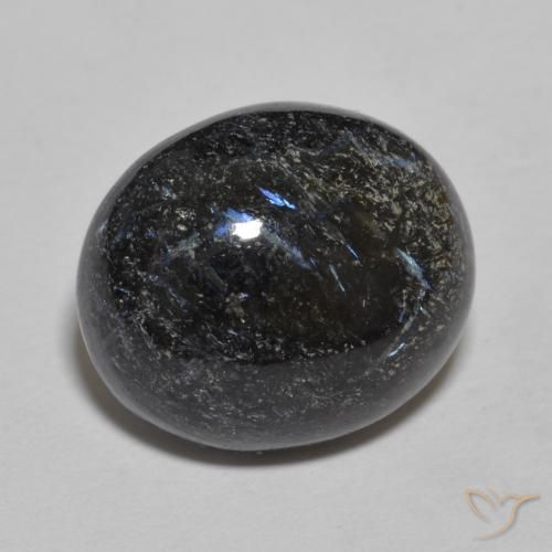 Nuummite Negro con destello azul natural de 9.84 ct, Ovalada, Opaco