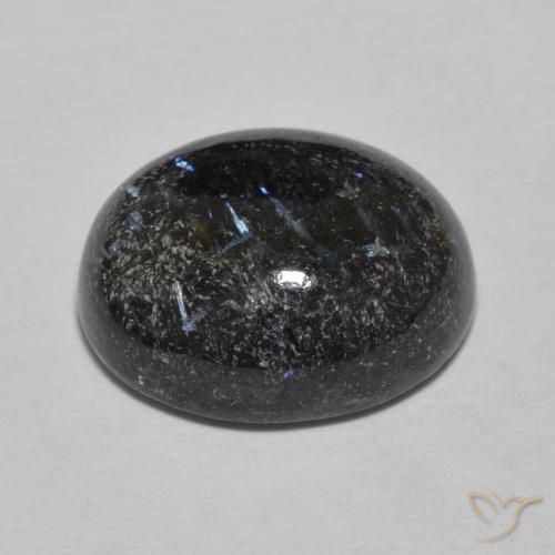 Nuummite Negro con destello azul natural de 9.84 ct, Ovalada, Opaco