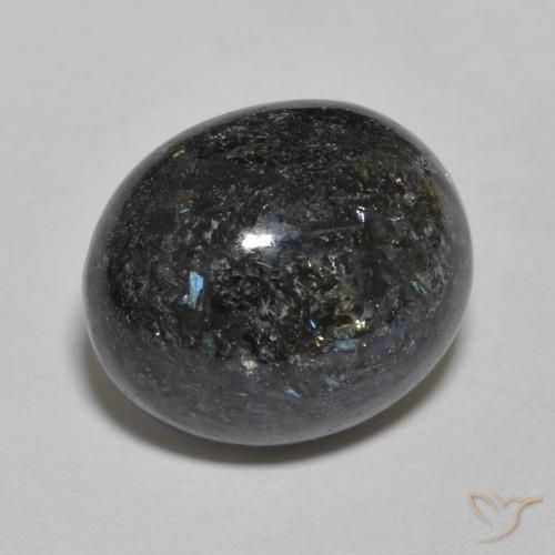 Nuummite Negro con destello azul natural de 9.83 ct, Ovalada, Opaco