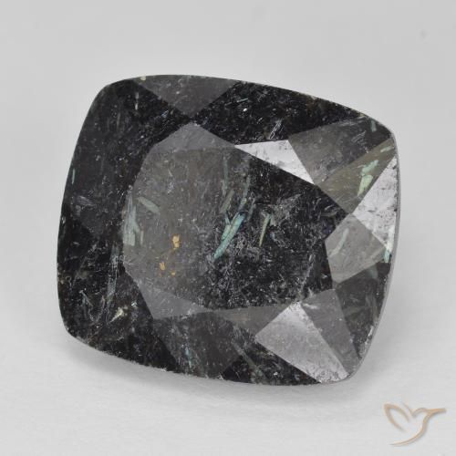 Nuummite Negro con destello azul natural de 11.41 ct, Forma Cojín, Opaco