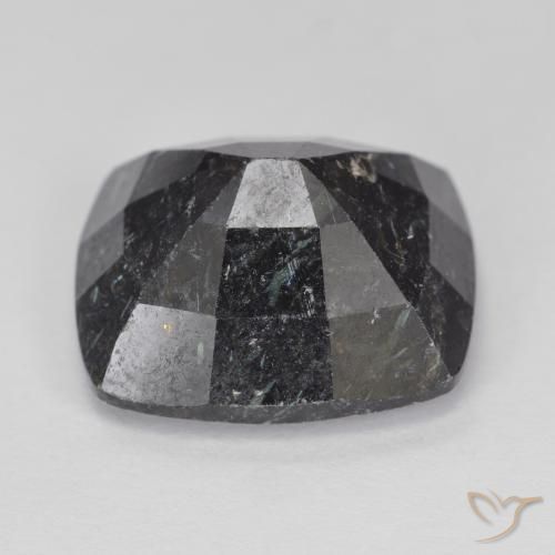 Nuummite Negro con destello azul natural de 11.41 ct, Forma Cojín, Opaco