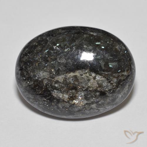 Nuummite Negro con destello azul natural de 13.73 ct, Ovalada, Opaco