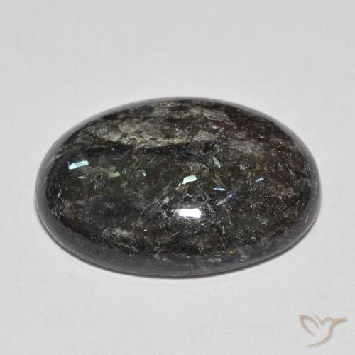 Nuummite Negro con destello azul natural de 13.73 ct, Ovalada, Opaco