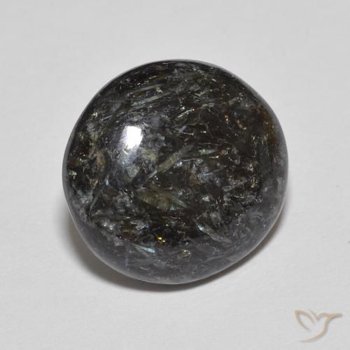 Nuummite Negro con destello azul natural de 6.17 ct, Ovalada, Opaco