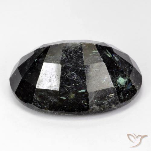 Nuummite Negro con destello azul natural de 34.24 ct, Ovalada, Opaco
