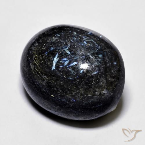 Nuummite Negro con destello azul natural de 24.73 ct, Ovalada, Opaco