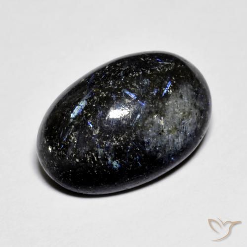 Nuummite Negro con destello azul natural de 11.12 ct, Ovalada, Opaco