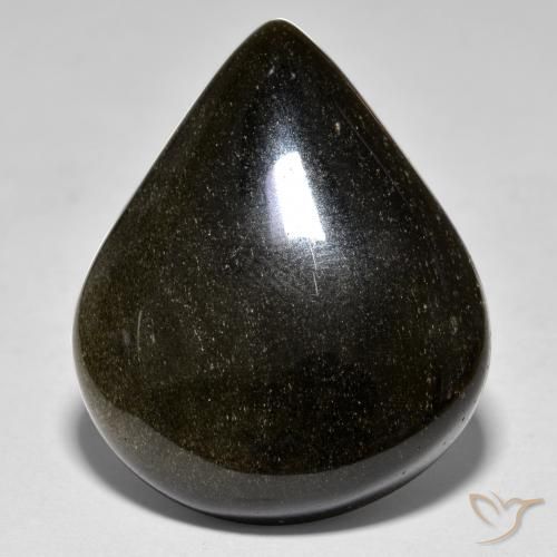Obsidiana Negro con brillo dorado natural de 30.47 ct, En forma de pera, Opaco