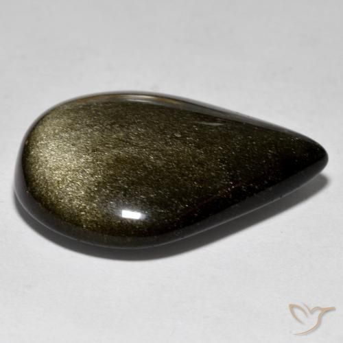 Obsidiana Negro con brillo dorado natural de 30.47 ct, En forma de pera, Opaco