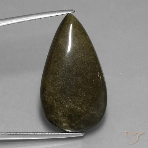 Obsidiana Negro con brillo dorado natural de 24.22 ct, En forma de pera, Opaco
