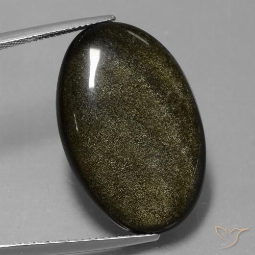 25.88ct Natural Negro con brillo dorado Obsidiana, Ovalada, Opaco