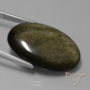 Obsidiana Negro con brillo dorado natural de 25.88 ct, Ovalada, Opaco