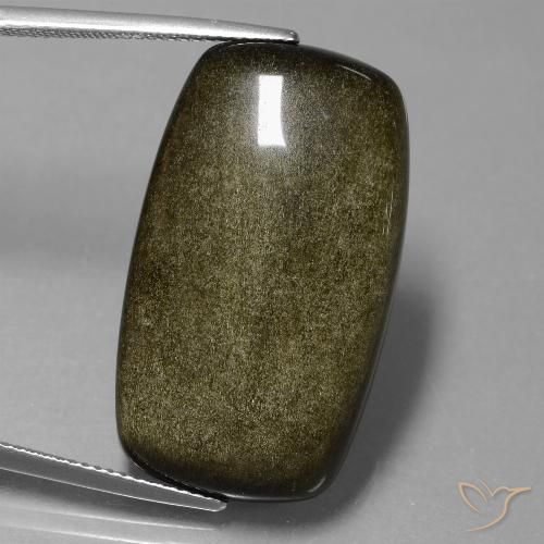 Obsidiana Negro con brillo dorado natural de 28.65 ct, Forma Cojín, Opaco