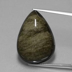 Obsidiana Negro con bronce natural de 21.16 ct, En forma de pera, Opaco