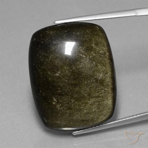 Obsidiana Negro con bronce natural de 30.38 ct, Forma Cojín, Opaco