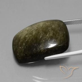 Obsidiana Negro con bronce natural de 30.38 ct, Forma Cojín, Opaco
